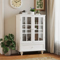 Credenza Buffet Minimalista con Doppie Ante in Vetro e Cassetto, Armadio Contenitore in Legno per Soggiorno, Corridoio