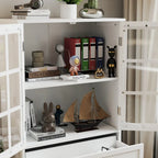 Credenza Buffet Minimalista con Doppie Ante in Vetro e Cassetto, Armadio Contenitore in Legno per Soggiorno, Corridoio