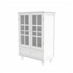 Credenza Buffet Minimalista con Doppie Ante in Vetro e Cassetto, Armadio Contenitore in Legno per Soggiorno, Corridoio
