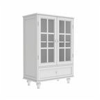 Credenza Buffet Minimalista con Doppie Ante in Vetro e Cassetto, Armadio Contenitore in Legno per Soggiorno, Corridoio