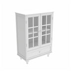Credenza Buffet Minimalista con Doppie Ante in Vetro e Cassetto, Armadio Contenitore in Legno per Soggiorno, Corridoio