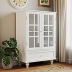 Credenza Buffet Minimalista con Doppie Ante in Vetro e Cassetto, Armadio Contenitore in Legno per Soggiorno, Corridoio