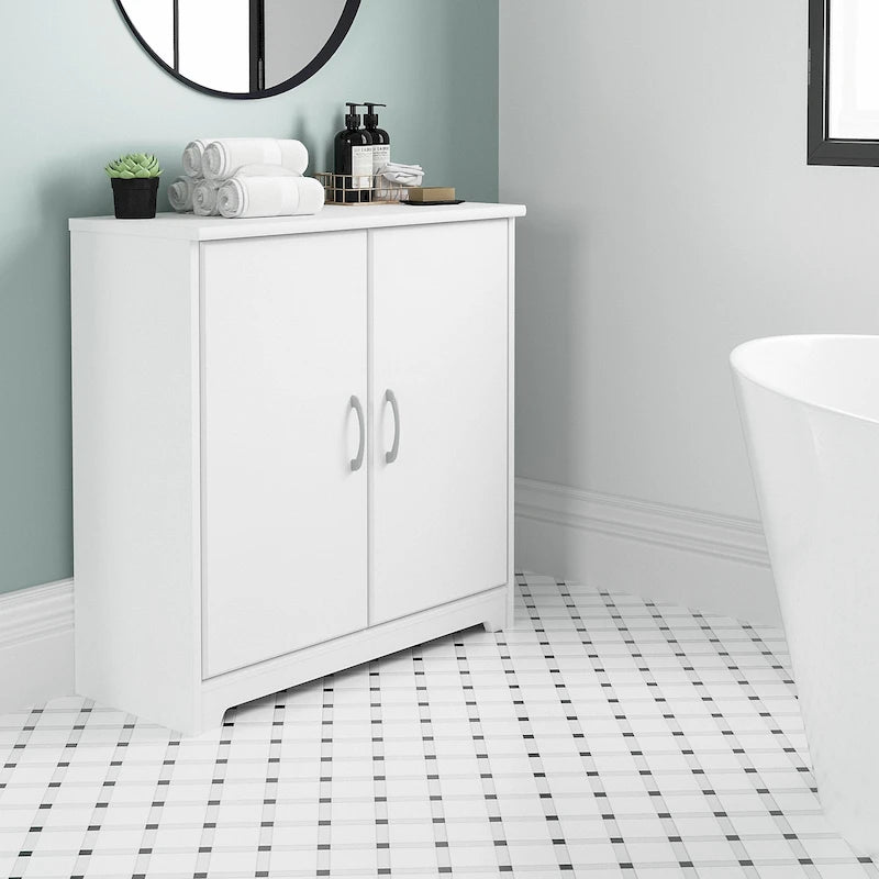Mobiletto contenitore per bagno piccolo con ante, ripiani regolabili, finitura legno