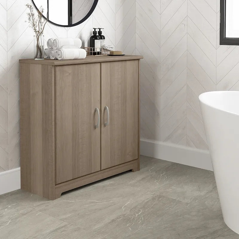 Mobiletto contenitore per bagno piccolo con ante, ripiani regolabili, finitura legno