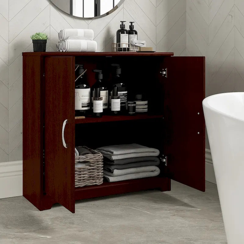 Mobiletto contenitore per bagno piccolo con ante, ripiani regolabili, finitura legno