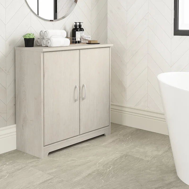 Mobiletto contenitore per bagno piccolo con ante, ripiani regolabili, finitura legno