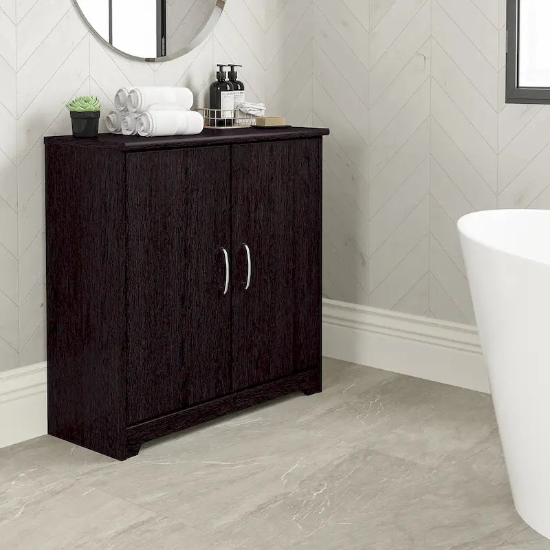 Mobiletto contenitore per bagno piccolo con ante, ripiani regolabili, finitura legno
