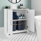 Mobiletto contenitore per bagno piccolo con ante, ripiani regolabili, finitura legno