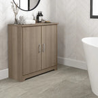 Mobiletto contenitore per bagno piccolo con ante, ripiani regolabili, finitura legno