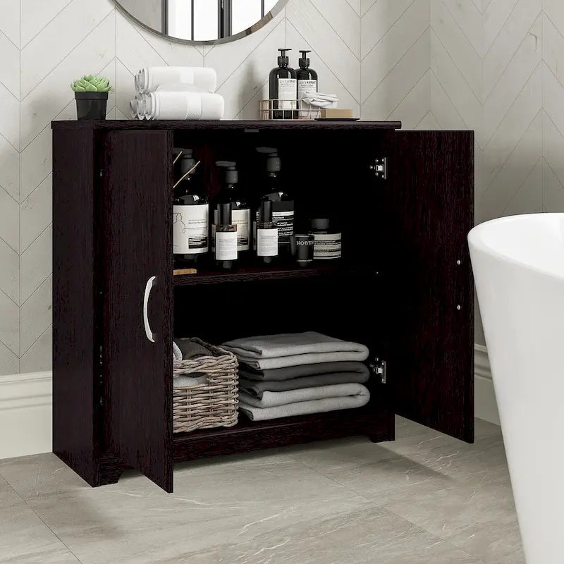 Mobiletto contenitore per bagno piccolo con ante, ripiani regolabili, finitura legno