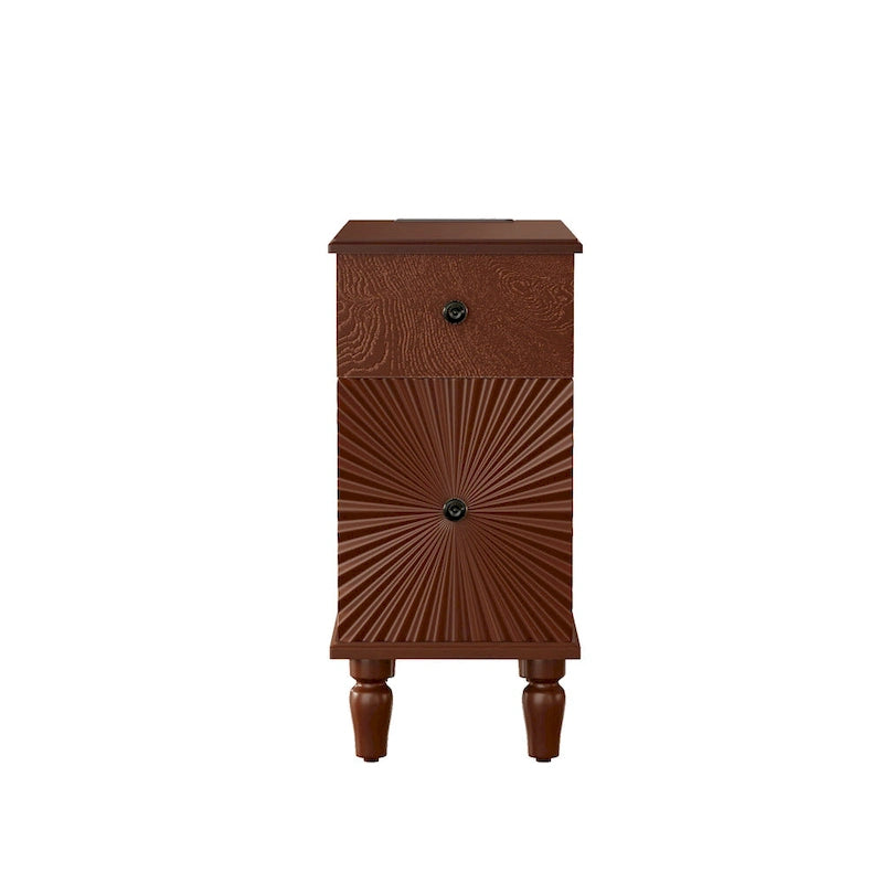 Tavolino da divano moderno a 2 cassetti, tavolino stretto in legno massello, comodino sottile per soggiorno, camera da letto