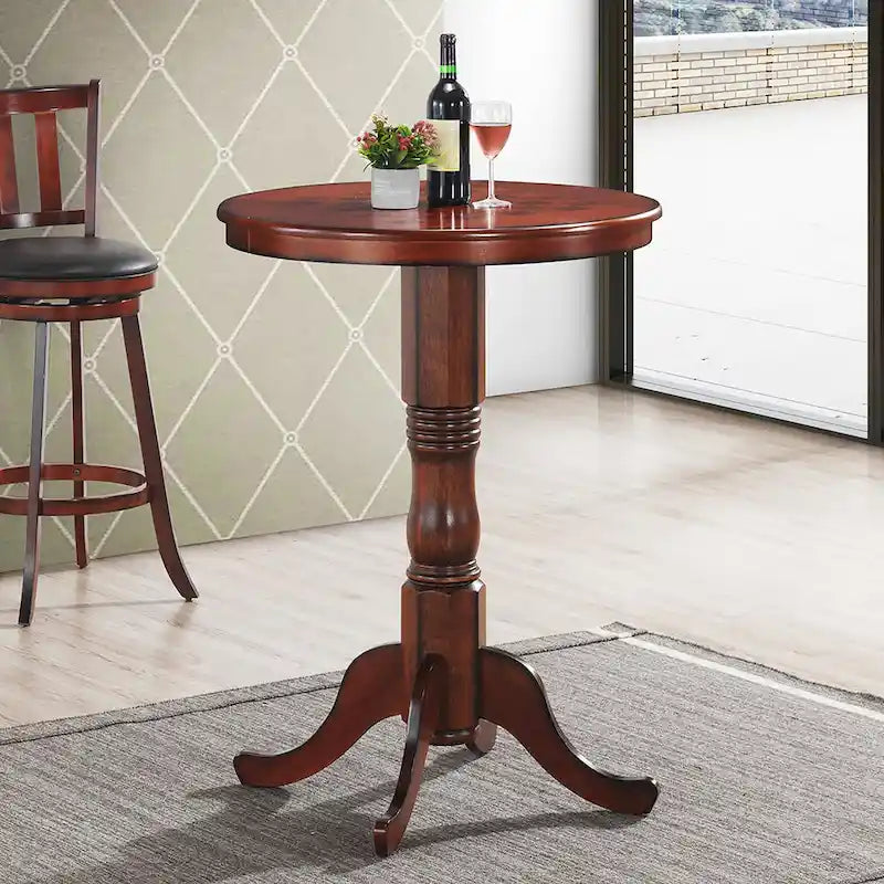 Tavolo da bar bistrot rotondo da 42 pollici, altezza bancone, piano in legno e struttura in metallo