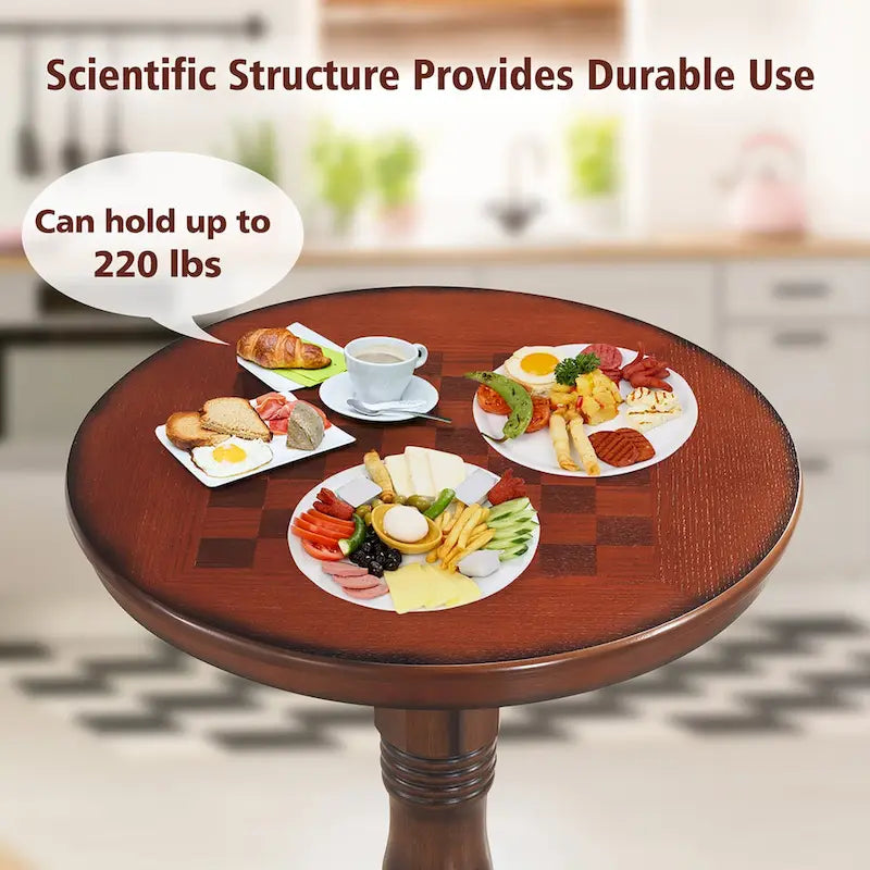 Tavolo da bar bistrot rotondo da 42 pollici, altezza bancone, piano in legno e struttura in metallo