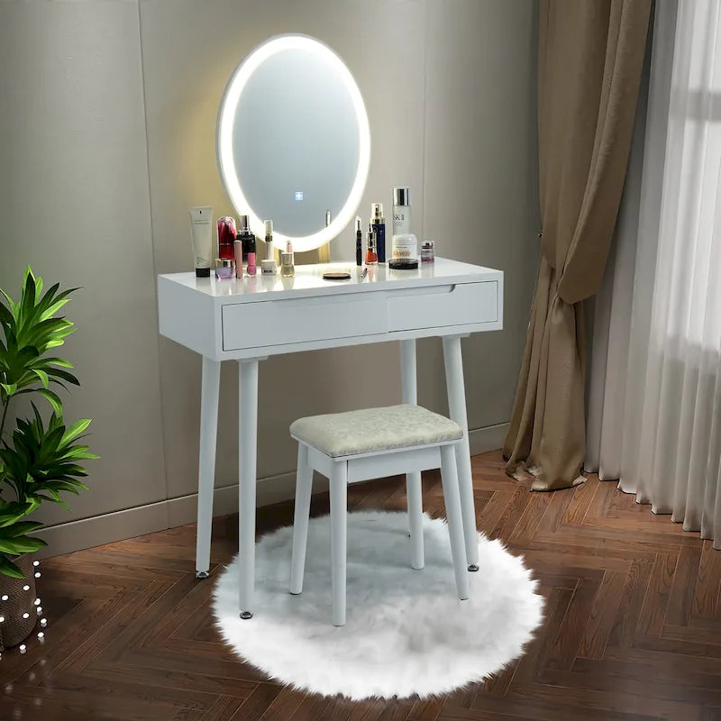 Toeletta da Trucco con Specchio Touch Screen, 3 Modalità di Illuminazione, Cassetti Contenitori