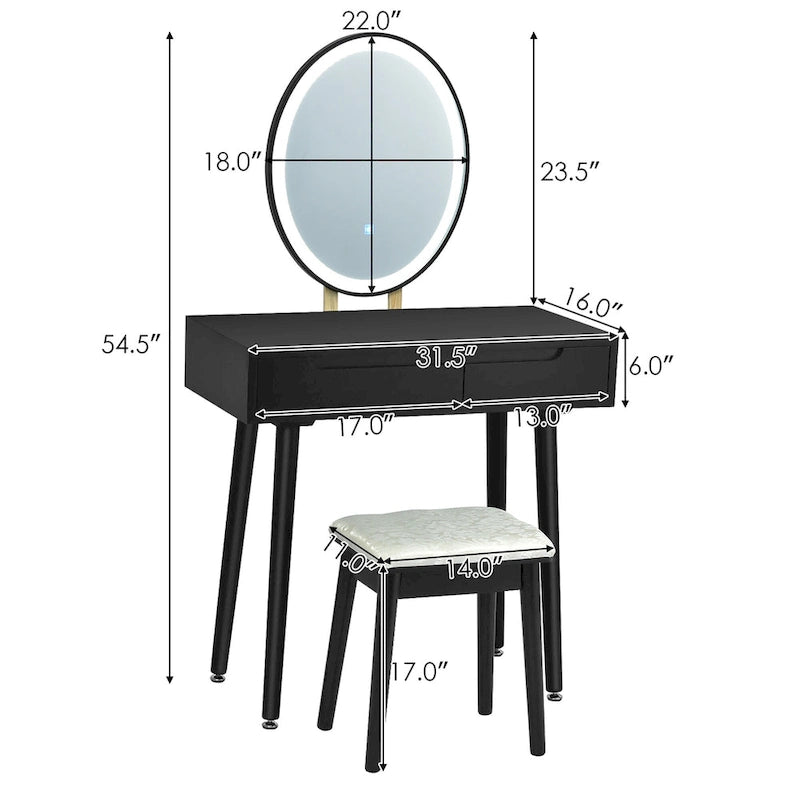 Toeletta da Trucco con Specchio Touch Screen, 3 Modalità di Illuminazione, Cassetti Contenitori