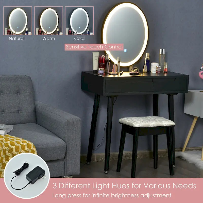 Toeletta da Trucco con Specchio Touch Screen, 3 Modalità di Illuminazione, Cassetti Contenitori