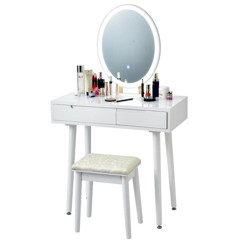 Toeletta da Trucco con Specchio Touch Screen, 3 Modalità di Illuminazione, Cassetti Contenitori