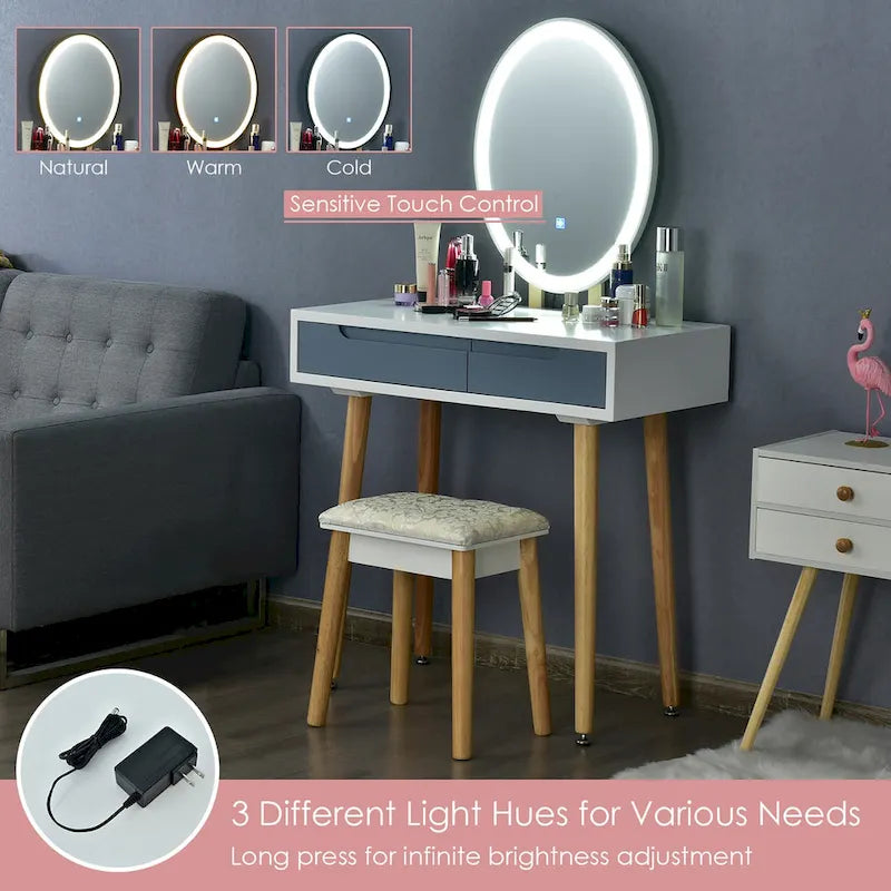 Toeletta da Trucco con Specchio Touch Screen, 3 Modalità di Illuminazione, Cassetti Contenitori