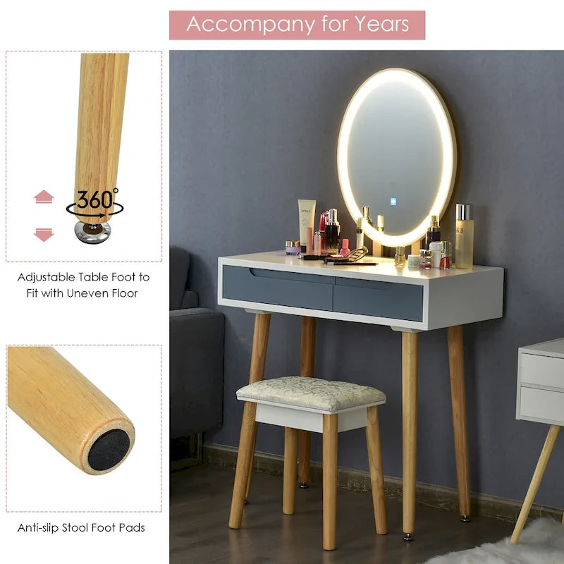 Toeletta da Trucco con Specchio Touch Screen, 3 Modalità di Illuminazione, Cassetti Contenitori