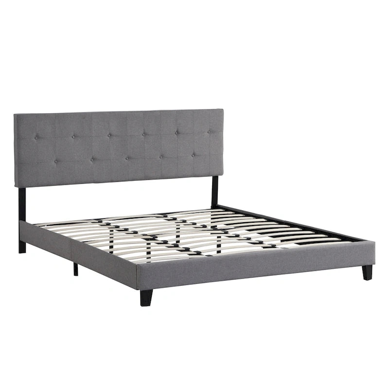 Letto imbottito king size con testiera in tessuto di lino capitonné, senza necessità di rete a molle