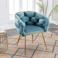 Poltrona di design in velluto blu larga 72,9 cm con gambe in metallo placcato oro, stile moderno