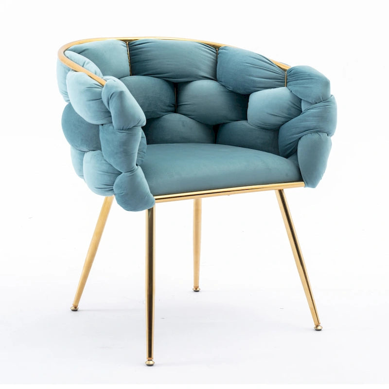 Poltrona di design in velluto blu larga 72,9 cm con gambe in metallo placcato oro, stile moderno
