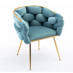 Poltrona di design in velluto blu larga 72,9 cm con gambe in metallo placcato oro, stile moderno