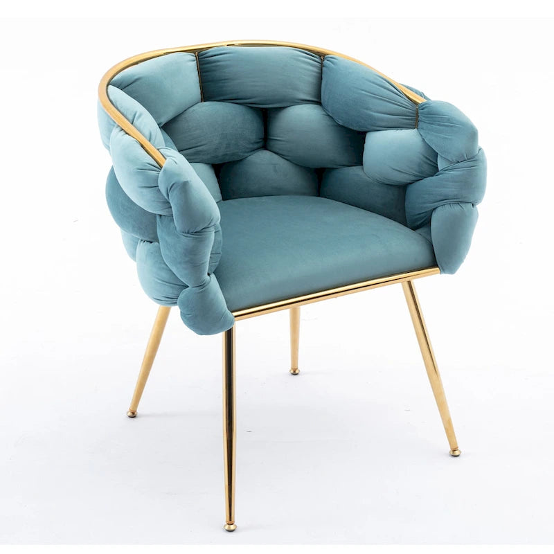 Poltrona di design in velluto blu larga 72,9 cm con gambe in metallo placcato oro, stile moderno