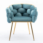 Poltrona di design in velluto blu larga 72,9 cm con gambe in metallo placcato oro, stile moderno