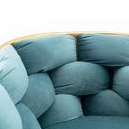 Poltrona di design in velluto blu larga 72,9 cm con gambe in metallo placcato oro, stile moderno