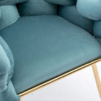 Poltrona di design in velluto blu larga 72,9 cm con gambe in metallo placcato oro, stile moderno