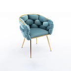 Poltrona di design in velluto blu larga 72,9 cm con gambe in metallo placcato oro, stile moderno