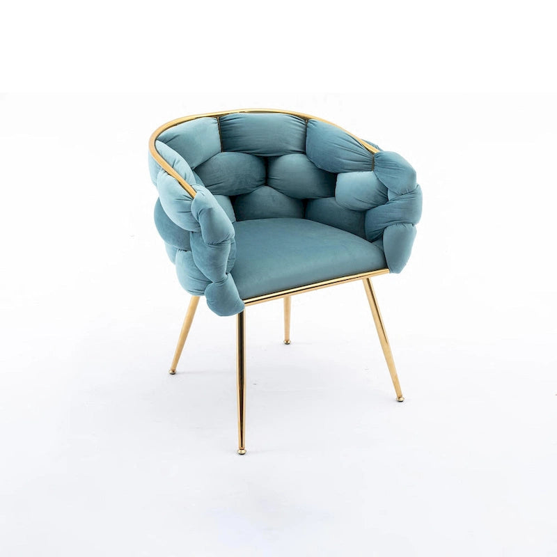 Poltrona di design in velluto blu larga 72,9 cm con gambe in metallo placcato oro, stile moderno