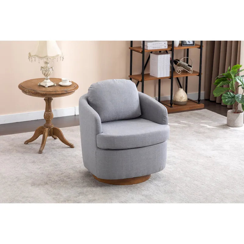 Poltrona girevole accentata imbottita azzurra, poltrona moderna per soggiorno larga 77 cm