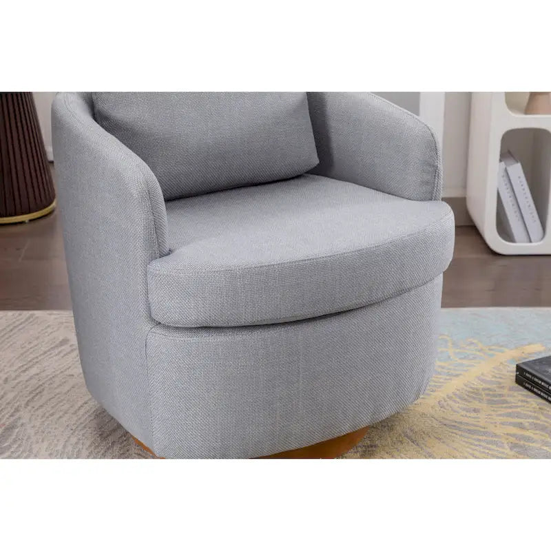 Poltrona girevole accentata imbottita azzurra, poltrona moderna per soggiorno larga 77 cm