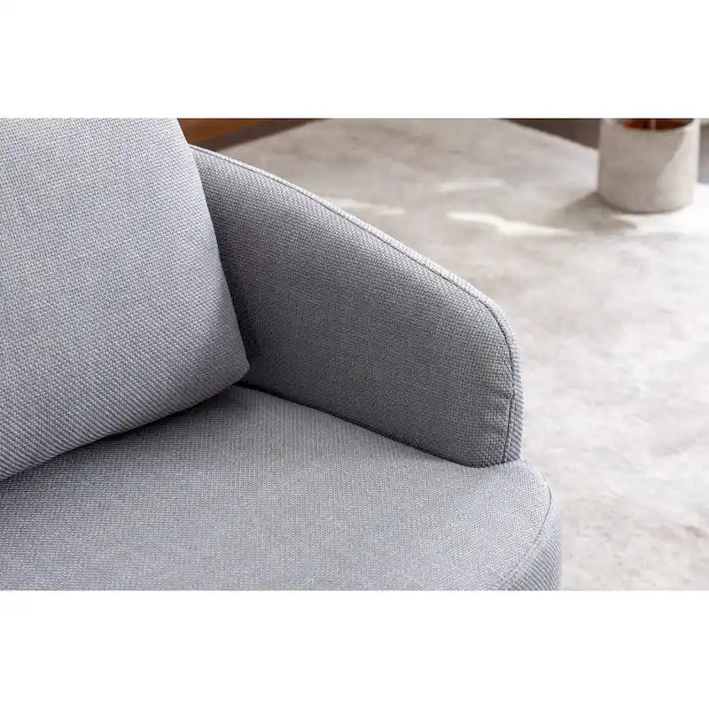 Poltrona girevole accentata imbottita azzurra, poltrona moderna per soggiorno larga 77 cm