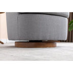 Poltrona girevole accentata imbottita azzurra, poltrona moderna per soggiorno larga 77 cm