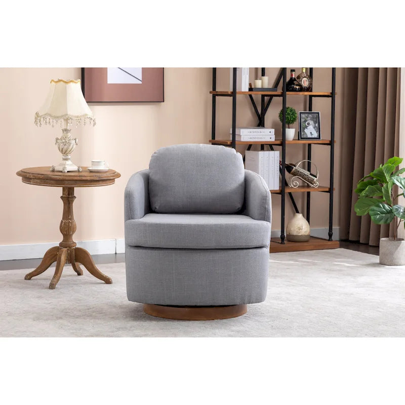 Poltrona girevole accentata imbottita azzurra, poltrona moderna per soggiorno larga 77 cm