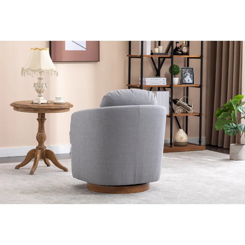 Poltrona girevole accentata imbottita azzurra, poltrona moderna per soggiorno larga 77 cm