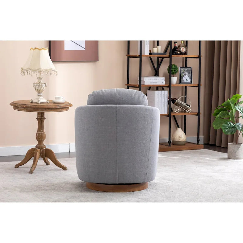 Poltrona girevole accentata imbottita azzurra, poltrona moderna per soggiorno larga 77 cm