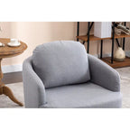 Poltrona girevole accentata imbottita azzurra, poltrona moderna per soggiorno larga 77 cm