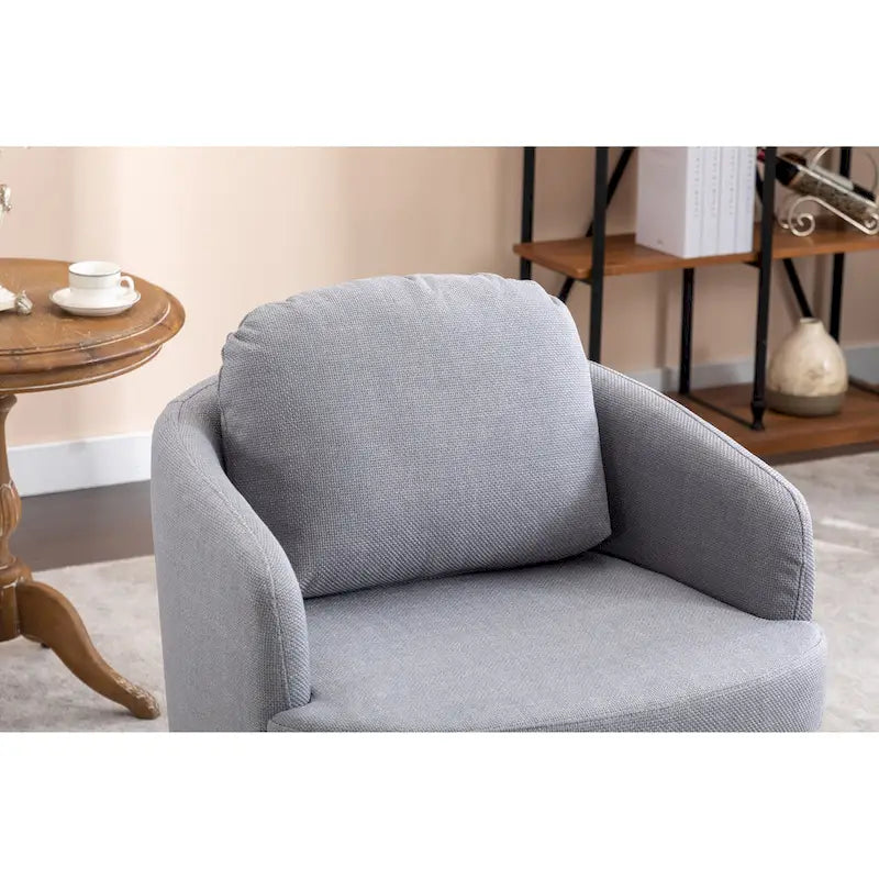 Poltrona girevole accentata imbottita azzurra, poltrona moderna per soggiorno larga 77 cm