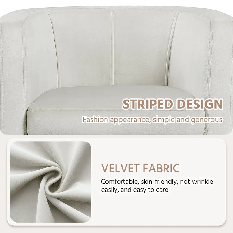Poltrona a pozzetto moderna, rivestita in velluto, a botte, con braccioli rotondi