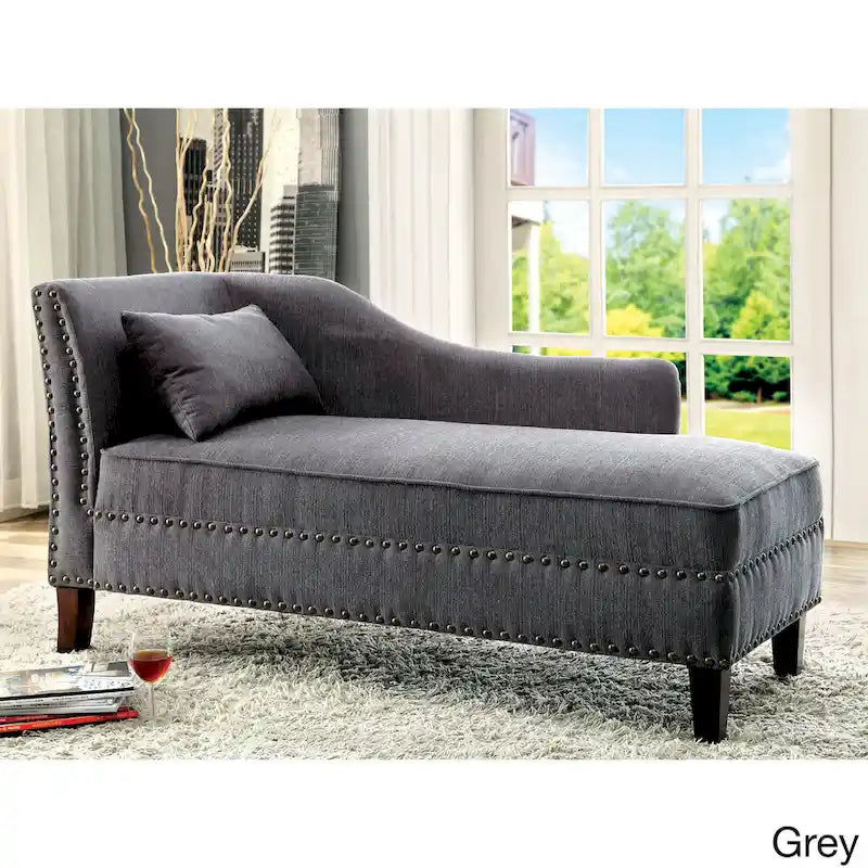 Chaise Longue Imbottita in Tessuto con Borchie, Stile Transizionale
