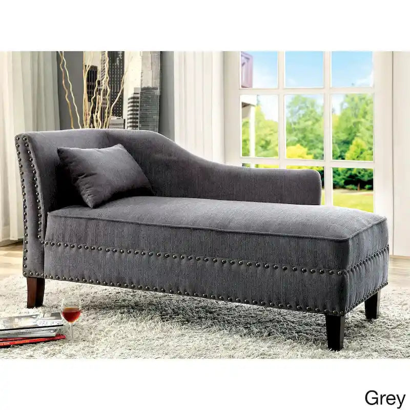 Chaise Longue Imbottita in Tessuto con Borchie, Stile Transizionale