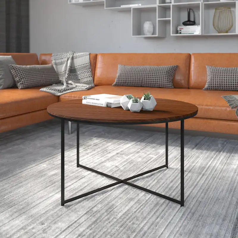 Tavolino da salotto rustico in legno con ripiano inferiore, stile industriale