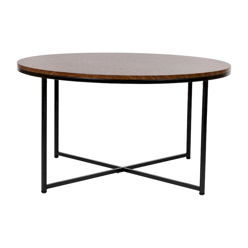 Tavolino da salotto rustico in legno con ripiano inferiore, stile industriale