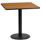 Piano tavolo quadrato laminato da 24 con base rotonda da 18 ad altezza tavolo
