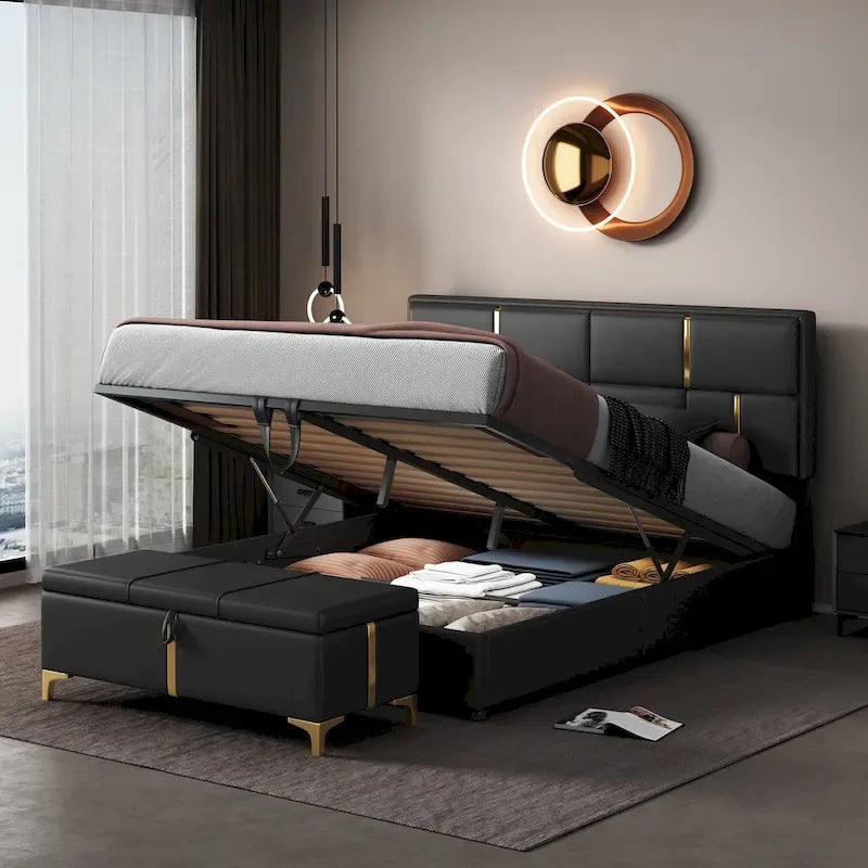 Set camera da letto 2 pezzi, letto a piattaforma imbottito queen size