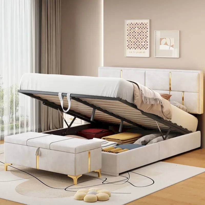 Set camera da letto 2 pezzi, letto a piattaforma imbottito queen size